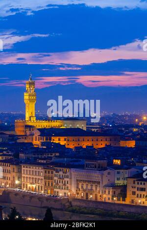 Palazzo Vecchio von der Piazzale Michelangelo, Florenz, Italien Stockfoto