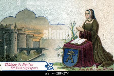 Portrait d'Anne de Bretagne (1476-1514) au Chateau de Nantes (Portrait of Anne of Brittany at the Castle of Nantes) Chromolithographie de la fin du 19 Stockfoto