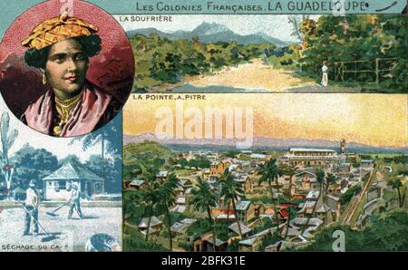 Reich kolonialfrancais : Antillen francaises, Colonie de l'ile de la Guadeloupe (Französisch Besitz und Kolonien : Guadeloupe Insel) Chromolithogra Stockfoto