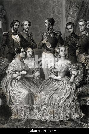 'Portrait des huit enfants de Louis-Philippe d'Orleans (1773-1850) et Marie-Amelie de Bourbon-Siciles : Ferdinand-Philippe, Louise, Marie, Louis, Clem Stockfoto