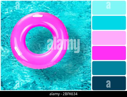 Rettungsring auf Wasser Hintergrund und Palette von Farben Stockfoto