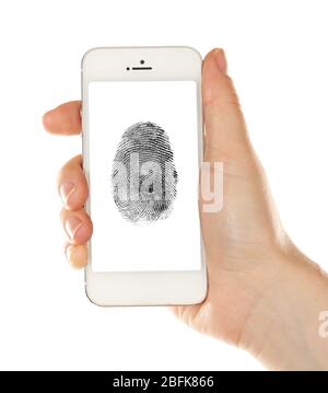 Fingerprint  on screen of smartphone. Mobile security concept Stockfoto