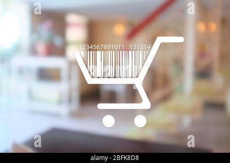 Warenkorb mit Barcode, auf abstraktem Hintergrund, Vektorbild Stockfoto