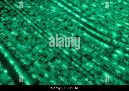Digitale Binärdaten und Streaming Binärcode Hintergrund, 3d-Rendering. Digitale Computerzeichnung. Stockfoto