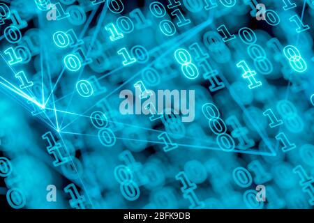 Digitale Binärdaten und Streaming Binärcode Hintergrund, 3d-Rendering. Digitale Computerzeichnung. Stockfoto