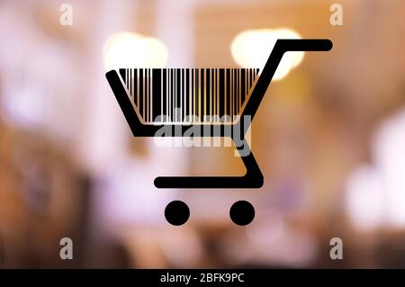 Warenkorb mit Barcode, auf abstraktem Hintergrund, Vektorbild Stockfoto