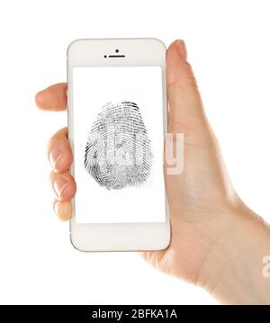 Fingerprint  on screen of smartphone. Mobile security concept Stockfoto