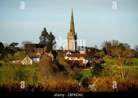 Thaxted Essex England. Thaxted Church und John Webb's Windmill. April 2020 Stockfoto