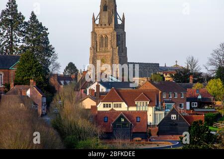 Thaxted Essex England. Thaxted Church und John Webb's Windmill. April 2020 Stockfoto