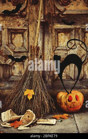 Halloween Komposition mit Vektorbildern Stockfoto