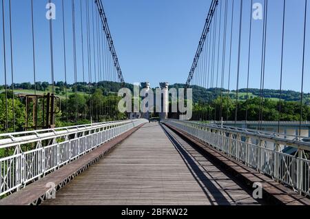 Charles-Albert Brücke oder Pont de la Caille traditionelle Hängebrücke in Cruseilles, Frankreich Stockfoto