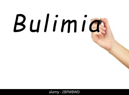 Menschliche Hand schreiben Wort Bulimia auf transparentem Whiteboard Stockfoto