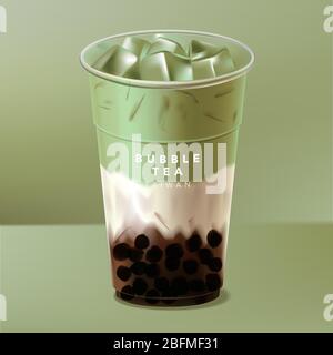 Vector Iced Taiwan oder Japan Bubble Tea, Milchtee oder Matcha Green Tea Stock Vektor