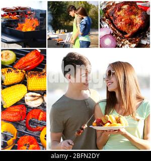 Collage von Jugendlichen auf Picknick Stockfoto