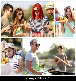 Collage von Jugendlichen auf Picknick Stockfoto