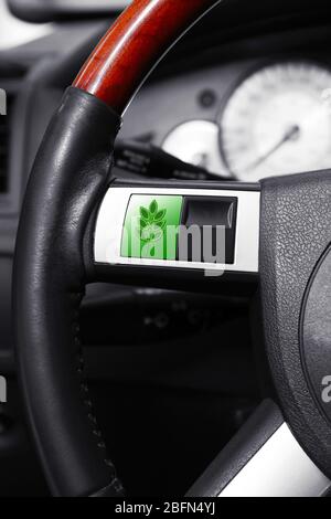 Lenkrad des Öko-Autos.Konzept der alternativen Öko-Energie Stockfoto