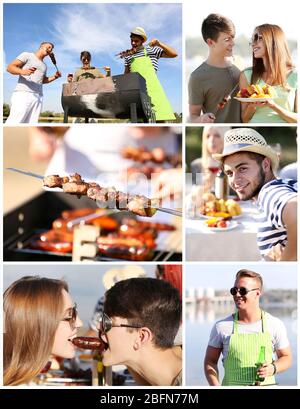 Collage von Jugendlichen auf Picknick Stockfoto