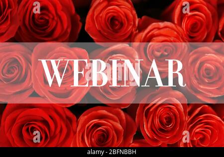 Word WEBINAR auf Blumen Hintergrund. Floristin und Blumendesign Tutorial Konzept. Stockfoto