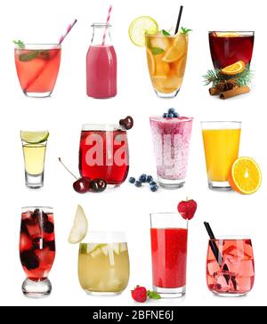 Köstliche Cocktails auf weißem Hintergrund Stockfoto
