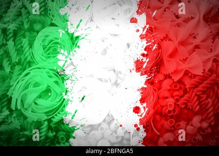 Italienische Flagge auf Pasta Hintergrund Stockfoto