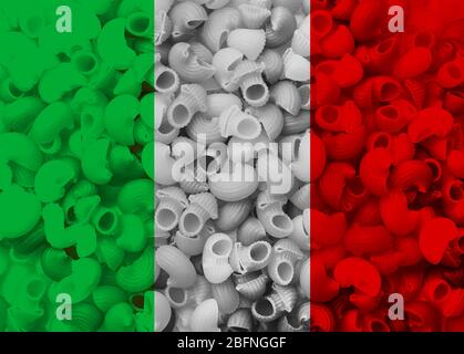 Italienische Flagge auf Pasta Hintergrund Stockfoto