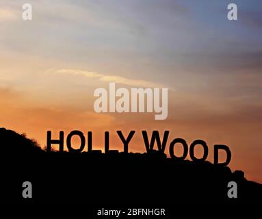 Wort HOLLYWOOD auf Landschaft Hintergrund Stockfoto