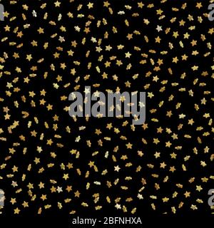 Nahtlose Gold Stern Konfetti regen festlichen Muster-Effekt. Goldene Volumen Sterne fallen isoliert auf weißem Hintergrund. EPS 10 Stock Vektor