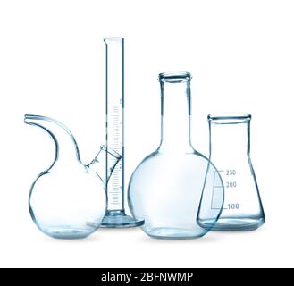 Set Laborglas auf weißem Hintergrund Stockfoto