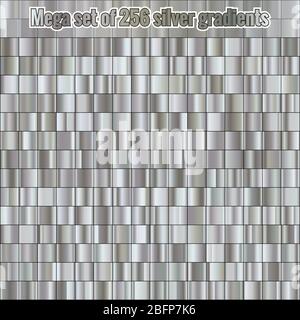 Mega Set bestehend aus Kollektion 256 Silber Gradienten. Metallische Struktur. Glänzender Hintergrund. EPS 10 Stock Vektor