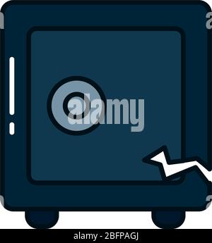 Gebrochene Strongbox-Symbol über weißem Hintergrund, Linie und Füllstil, Vektorgrafik Stock Vektor