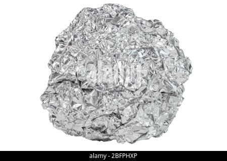 Aluminiumfolie Kugel auf weißem Hintergrund Stockfoto