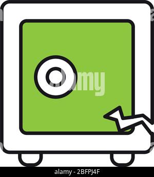 Gebrochene Strongbox-Symbol über weißem Hintergrund, halbe Linie Halbfarbe Stil, Vektor-Illustration Stock Vektor