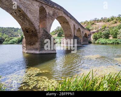 Puente románico sobre el río Arga. Puente la Reina. Navarra. España Stockfoto