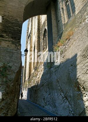 Avignon Provence Frankreich La Place de Mirand Stadtmauern & Palais des Papes Stockfoto