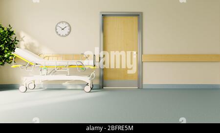 Trage vor der Tür des Krankenhauses mit Pflanze, Boden und sehen realistische 3D-Rendering Stockfoto