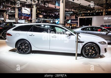 Brüssel, Belgien, Januar 2020 Jaguar XF SPORTBRAKE Kombi-Kombi auf dem Brüsseler Automobilsalon, zweite Generation, X260 Stockfoto