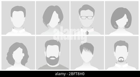 Standard-Platzhalter für Avatar-Profil auf grauem Hintergrund. Mann und Frau Stock Vektor