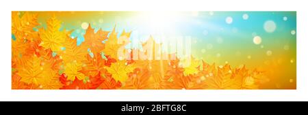 Herbstbanner mit bunten Blättern auf goldenem Bokeh-Effekt. EPS 10 Stock Vektor