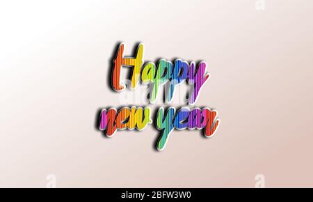Einfaches und kreatives Design eines schönen glücklichen neuen Jahres dekorative Kunst mit Regenbogen Textur auf einem Text. Stockfoto