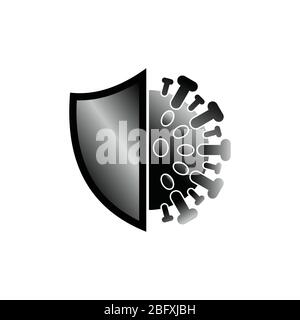 Corona Virus Protection Shield Logo, Schild und Corona-Virus, Vektor-Symbol, Schutz gegen Krankheit, Illustration der Immunität von Virus und Bakterien Stock Vektor