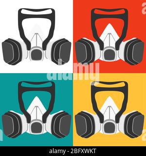 Eine Grafik eines Atemschutzgeräts, das auf Baustellen oder in Krankenhäusern verwendet wird. Die Maske schützt vor Viren, Bakterien und Schadstoffen. Stock Vektor