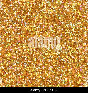 Detaillierte Textur der glitzernden goldenen Staubfläche. Nahtlose quadratische Textur. Stockfoto