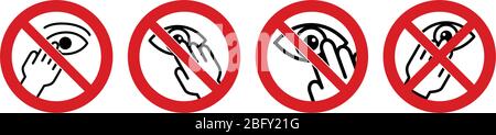 Berühren Sie nicht Ihre Augen Symbol, einfache Hand und Auge Zeichen in rot gekreuzten Kreis. Kann während der Prävention von Coronavirus Covid-19-Ausbrüchen verwendet werden Stock Vektor