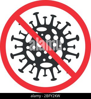 Covid-19, 2019-nCoV. Coronavirus Covid 19, 2019 nCoV Warnung. Novel Virus ist mit roten STOPPZEICHEN durchgestrichen. Stoppen Sie das medizinische Konzept der Corona-Virus-Pandemie mit gefährlichen Zellen. Vektorgrafik Folge 10 Stock Vektor