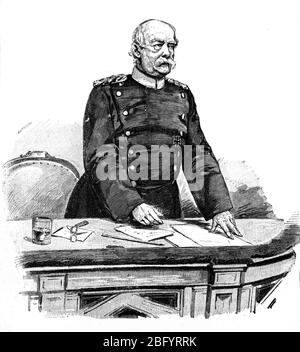 Otto von Bismarck (1815-1898) Preußischer Staatsmann & erster Bundeskanzler Deutschlands im Reichstag oder Bundesparlament, Berlin Deutschland. Vintage oder Alte Illustration oder Gravur 1890 Stockfoto