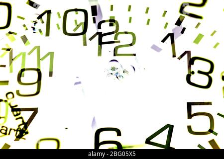 Doppelte Belichtung einer weißen Uhr mit Zahlen Stockfoto