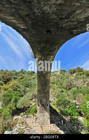 Ponte a Zaglia über den Fluss Ota im Spelunca Schlucht zwischen Evisa und Porto, Korsika, Frankreich, Europa Stockfoto