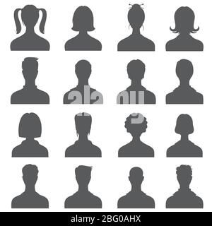 Anonyme Gesicht Menschen Köpfe Vektor Silhouetten. Monochrome Business-Benutzerprofile. Anonyme Avatar Person Benutzer Illustration Stock Vektor
