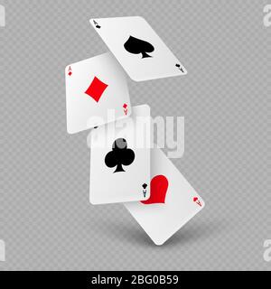 Fallende Poker Spielkarten von Assen isoliert auf transparentem Hintergrund. Vektorgrafik Stock Vektor