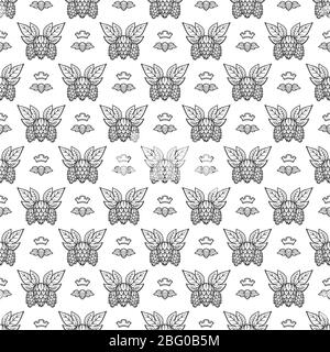 Handgezeichneter königlicher Hopfen mit leaves nahtlosem Muster-Design. Vektorgrafik Stock Vektor